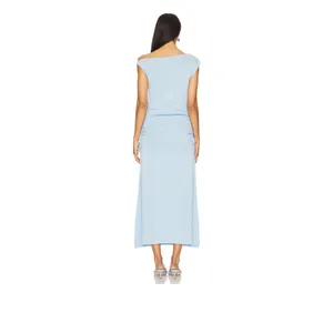 Lioness Original Sin Dress Baby Blue Ribbed One Shoulder Slit Midi Dress Small thumbnail 2