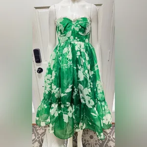 Selkie Strapless Green Floral Midi Dress Size X-Small Retail $325 P-48 thumbnail 5