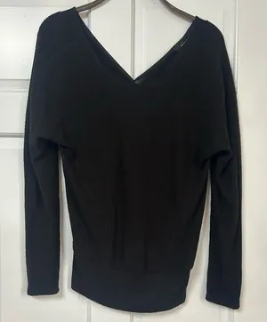 White House Black Market Black V-Neck Long Sleeve Top thumbnail 1