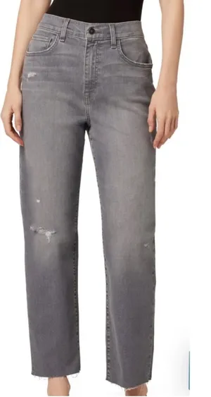Hudson Womens NEW Kass High Rise Distressed Straight Ankle Jeans Washed Black 29 thumbnail 1