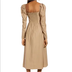 Reformation Luce Long Sleeve Midi Dress in Khaki Tan thumbnail 6