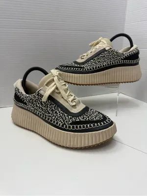 Dolce Vita Dolen Platform Sneakers in Black and White Woven Fabric size 9 thumbnail 2