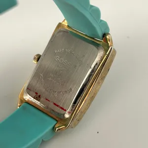Women’s Aqua Blue Rectangular Analog Watch Gold Case Working New Battery thumbnail 6