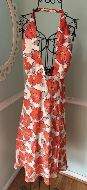 HELLO MOLLY 6 Halter Rose Floral Midi‎ Dress Florty Feminine Tea Garden thumbnail 2