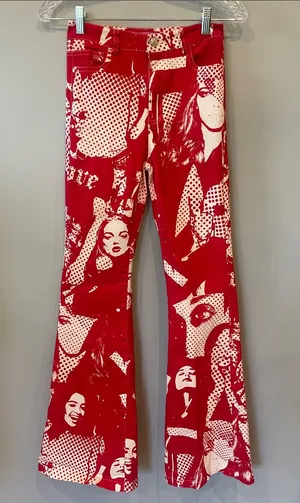 Red Graphic Flared Pants cool festival vibes thumbnail 1