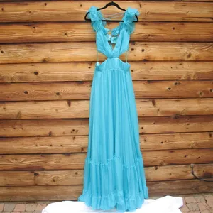 Mac Duggal 70254 Womens Blue Ruffled Shoulder Cut Out Lace Up Gown Dress thumbnail 8