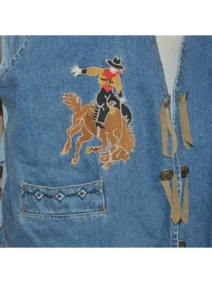 VTG Cambridge Dry Goods Western Denim Vest Womens L Embroidered Rodeo Cowgirl 90 thumbnail 5