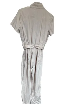 Skies Are Blue Short-Sleeve Beige Utility Jumpsuit thumbnail 6