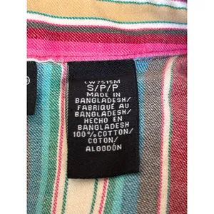Wrangler Retro Western Pearl Snap Striped Shirt Pink Teal Cotton Small‎ Cowgirl thumbnail 9
