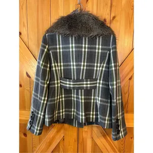 The Limited Faux Fur Collar Plaid Coat Size Medium (0550) thumbnail 7