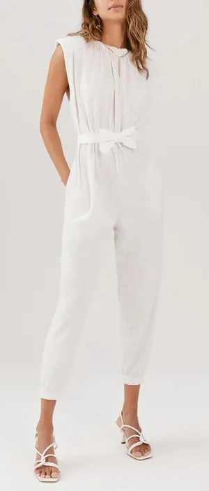 NWT Something Navy | Nikki Jumpsuit in Ivory Donegal, Medium thumbnail 1