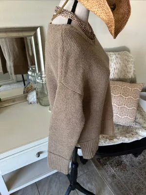 J.Jill light brown wool knit boat neck Boxy relaxed drop shoulder sweater L thumbnail 7