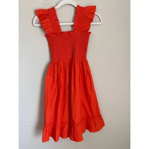 NWOT Quince Organic Cotton Smocked Mini Dress Womens S Orange Red Sleeveless thumbnail 3