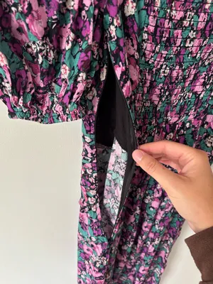 ASTR the Label Teal Purple Floral Puff Sleeve Midi Dress Ruched Slit Prairie thumbnail 12