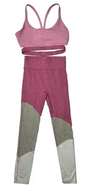 We Me Pink Gray Tri Tone Colorblock Workout Yoga Athletic Two Piece Set Size S thumbnail 1