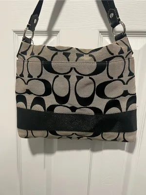 Coach Black and Gray Signature Canvas Shoulder Bag with Adjustable Strap thumbnail 4