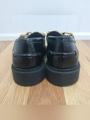 STEVE MADDEN Karmine Black Leather Loafer Size 5‎ Gold Chain Womens Classic thumbnail 6