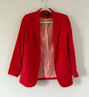 H&M Cherry Red Open Front Blazer | 90s Minimalist Chic | Carolyn Bessette Inspired thumbnail 1