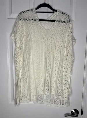 UNBRANDED Cream Crochet Open Knit Beach Cover-Up Size S Boho‎ Beachy thumbnail 1