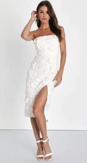 NWOT Elevated Sensation White 3D Floral Embroidered Midi Dress thumbnail 1