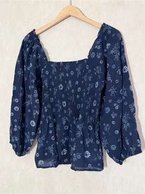 Madewell Women’s Lucie Smocked Peplum Top Square Neck in Floral Print 8 thumbnail 3