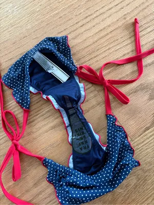 Frankie's Bikinis Navy Polka Dot Bikini Bottoms with Red Ties thumbnail 2