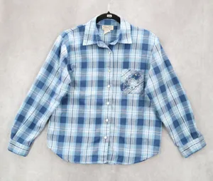 Teddi Blue Plaid Flannel Western Long Sleeve Button Up VTG College Petite Small‎ thumbnail 1