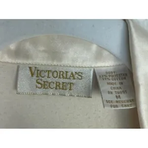 Victorias‎ Secret Pajama Set & Robe Womens Medium Ivory Satin Jacquard Floral M thumbnail 4