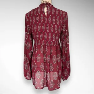 XHILARATION Women's Burgundy Floral Paisley Semi Sheer Smocked Tunic | EUC thumbnail 4