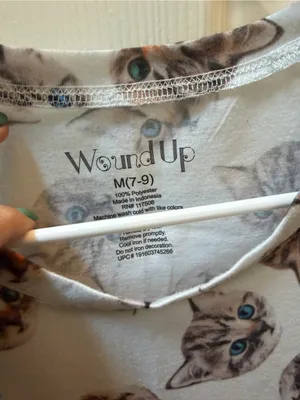 Wound Up White Tee with Brown Cat Faces and Blue Eyes thumbnail 3