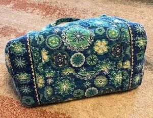 Quilted Fabric Overnight Weekend Duffle Bag Carry On Blue Yellow Floral Zip thumbnail 7