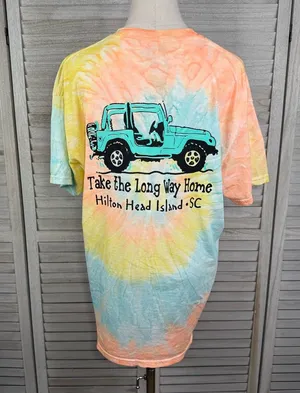 GILDAN Hilton Head Island, SC 100% Cotton Tie Dye Jeep T-Shirt-Large thumbnail 1