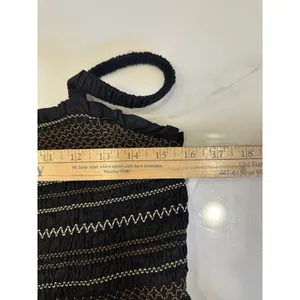 Old Navy Smocked Babydoll Tank Top Large Black/Brown Cotton Boho Festival NEW thumbnail 8