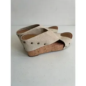 Women's Crown Vintage Tan Canvas Wedge Sandals‎ Size 6.5 M EUC thumbnail 4