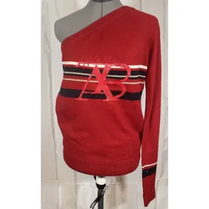 Apple Bottoms Red Sweater One Shoulder Acrylic Wool Blend Large Y2K Logo Stripe thumbnail 2