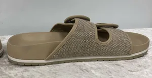 Time & Tru womens canvas size 9 beige & brown double strap slide on sandals thumbnail 7