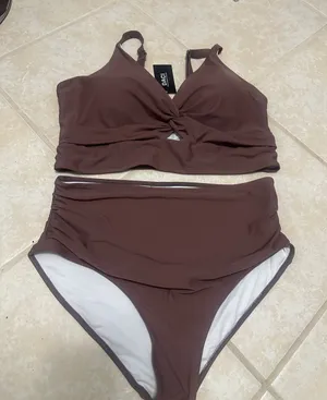 Women's Brown Twist-Front High Waist Bikini Set NWT thumbnail 1
