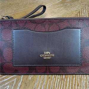 Coach Signature Slim Wristlet Card Case Burgundy Black Brown thumbnail 2