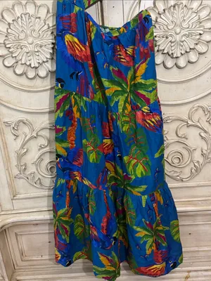 FARM RIO Blue Sunny Day One Shoulder Tropical Print Maxi Dress Sz:Medium thumbnail 6