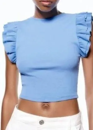 ZARA Blue Ruffle Top thumbnail 1
