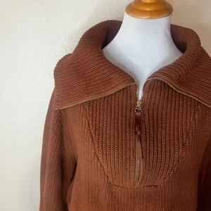 Varley Mentone Half Zip Pullover sweater Tortoise Shell Brown chunky knit SMALL thumbnail 3