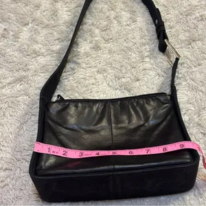 Vintage 90s Nine West Genuine Leather Black Shoulder Bag Silver Nylon thumbnail 5