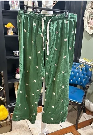 American Eagle Green Floral Embroidered Lounge Pants Size XL thumbnail 1