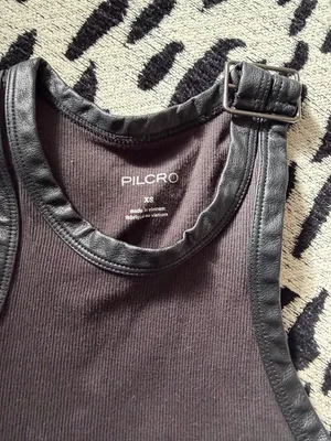 Pilcro Black Ribbed Tank with Faux-Leather Trim thumbnail 2