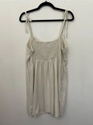 Aerie Linen Blend Tie Strap Dress Size XL Cream Babydoll Boho Beach Coastal thumbnail 4