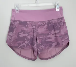 Lululemon Size 4 Tall Speed Up Shorts Pink Mauve Camo Running Workout Athletic thumbnail 1
