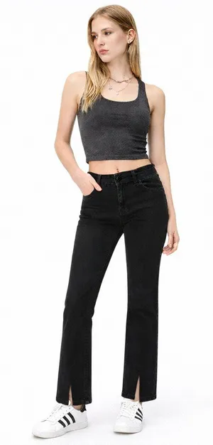 American Eagle High Rise Skinny Kick Black Jeans Y2K Grunge Cropped Flare 14L thumbnail 1