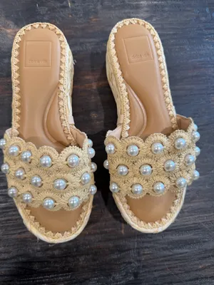 Dolce Vita caper pearl light nature raffia platform slide sandals thumbnail 8
