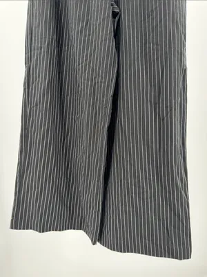 JODIFL Black Pinstripe Elastic-Waist pull on ruffle wide leg Trousers S preppy thumbnail 5