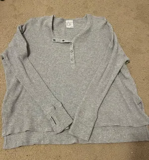 Aerie Gray Waffle Knit Sweater thumbnail 1